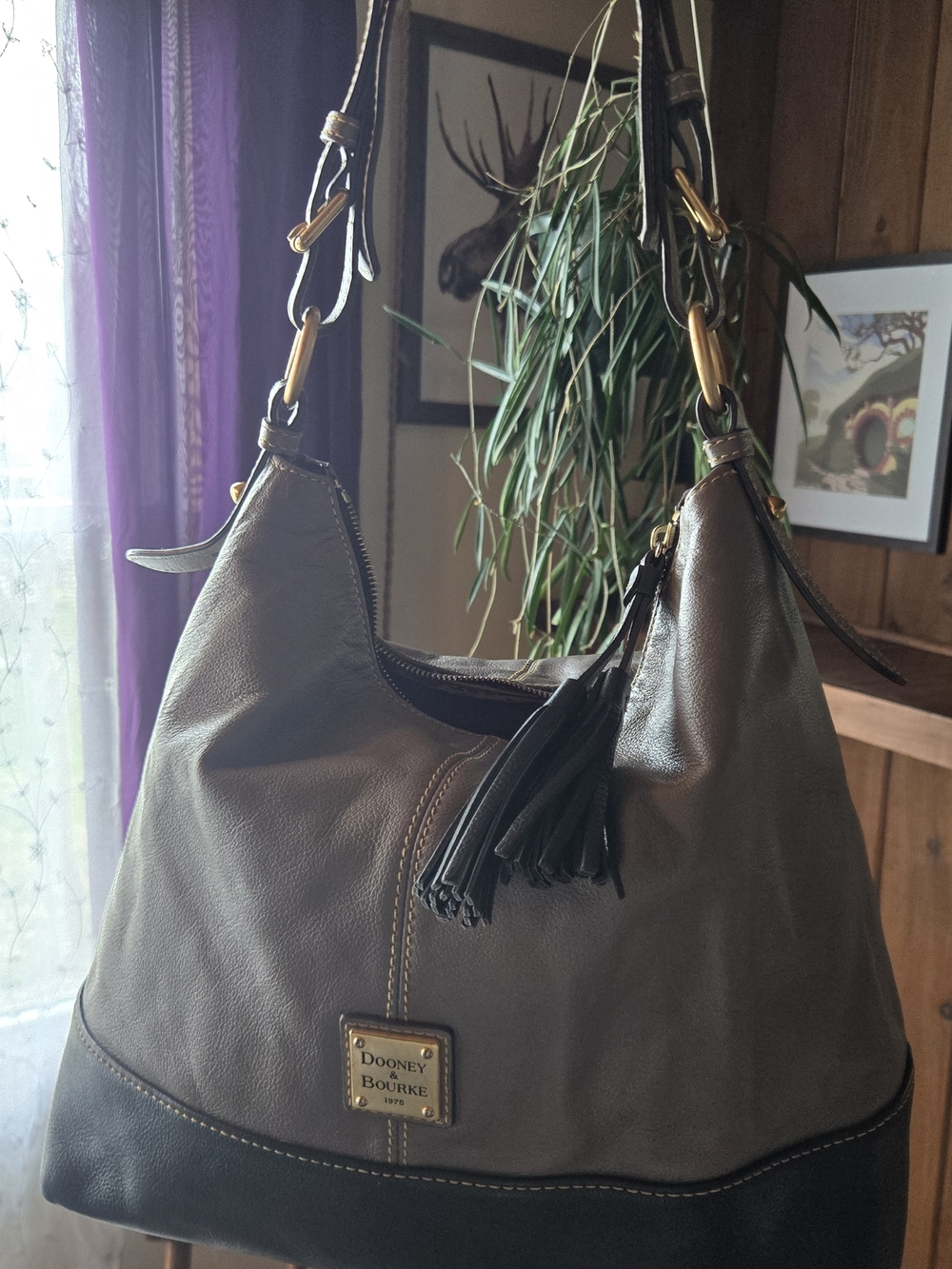 Dooney & Bourke Grey Leather Hobo Bag